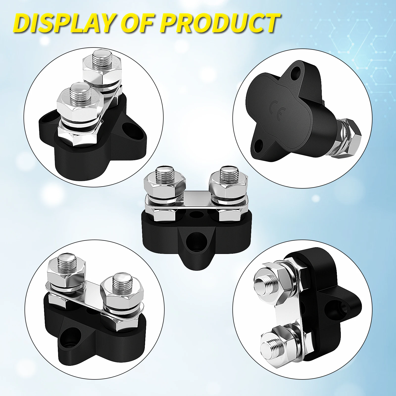 5/16" Terminal Block Studs M8 48V Junction Block Bus Bar Insulated Dual Power Distribution Stud Positive Negative RV Boat Car