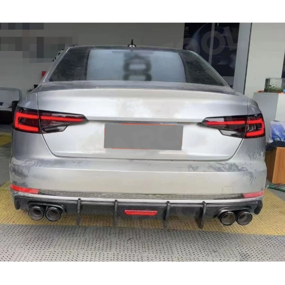 Dry Carbon Fiber Rear Bumper Lip Diffuser Spoiler With LED for Audi A4 S4 B9 2017-2019 Sports FRP Rear Diffuser Body Kits