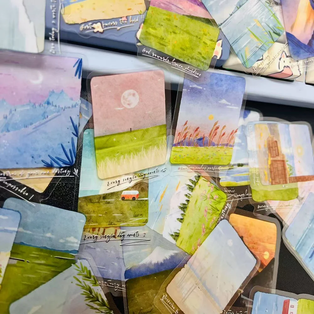 50pcs ภูมิทัศน์สติกเกอร์ภูมิทัศน์ภาพวาดตกแต่งแล็ปท็อป Scrapbooking คู่มือไดอารี่ DIY แก้วอัลบั้มสติกเกอร์กันน้ํา