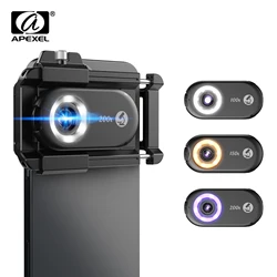 APEXEL New Upgrated 100X-200X Microscope Lens 3in 1Phone Camera Lens Kit Macro Lenses with LED Light for almost All Smartphone