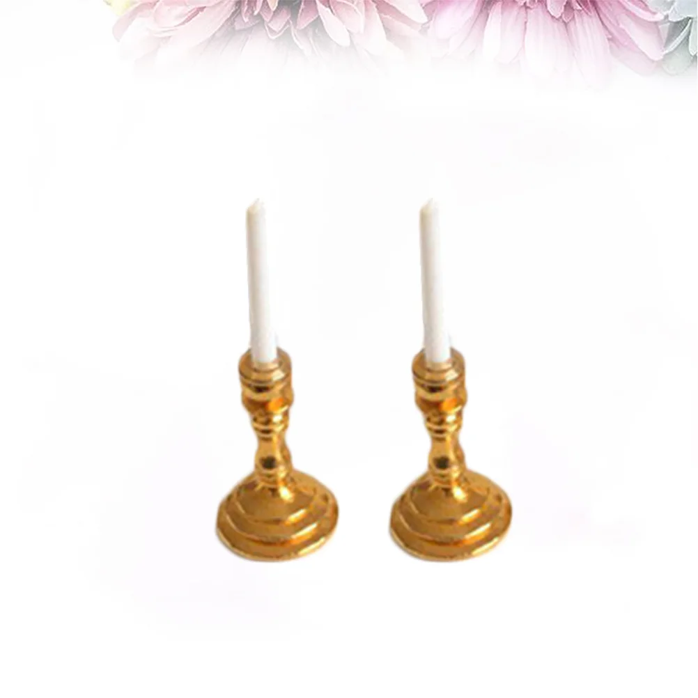 1 Pair Golden Candlestick Toys Mini House Furniture Miniature Furniture Accessories for Home mini candlestick