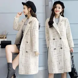 Fashion New Thick Imitation Mink Velvet Women Woolen Coat Autumn Winter Jackets Double Breasted Suit Collar Female Outwear