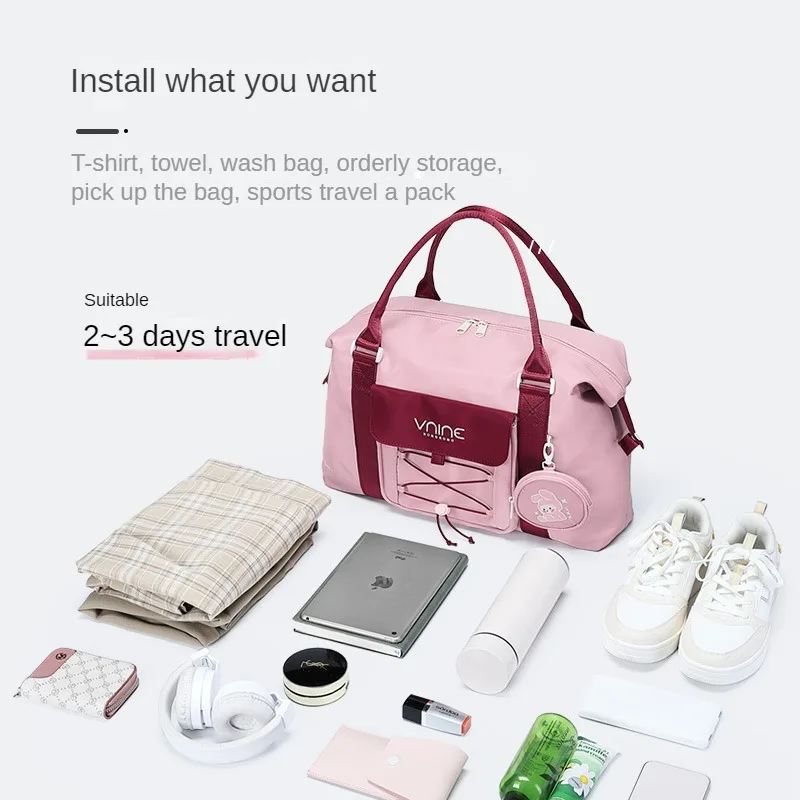 VNINE-bolsa de viaje de corta distancia para mujer, bolsa de equipaje de mano de gran capacidad, bolsa de almacenamiento ligera para deportes y Fitness