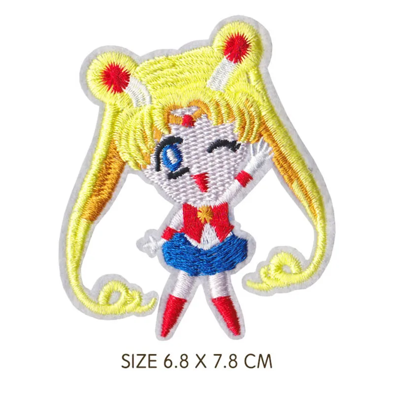 Cartoon Sailor Sun Moon Iron On Large Patches Embroidery Big Badges DIY Anime Large Patches For Clothes Girl Jeans Appliques