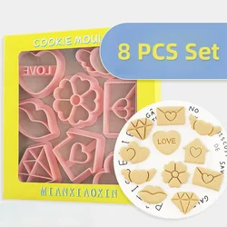 Valentine's Day Cookie Mold 8pcs Love Shaped Cookie Cutters Set Biscuit Mold Confectionery Stamp Baking Pastry Bakeware Tools