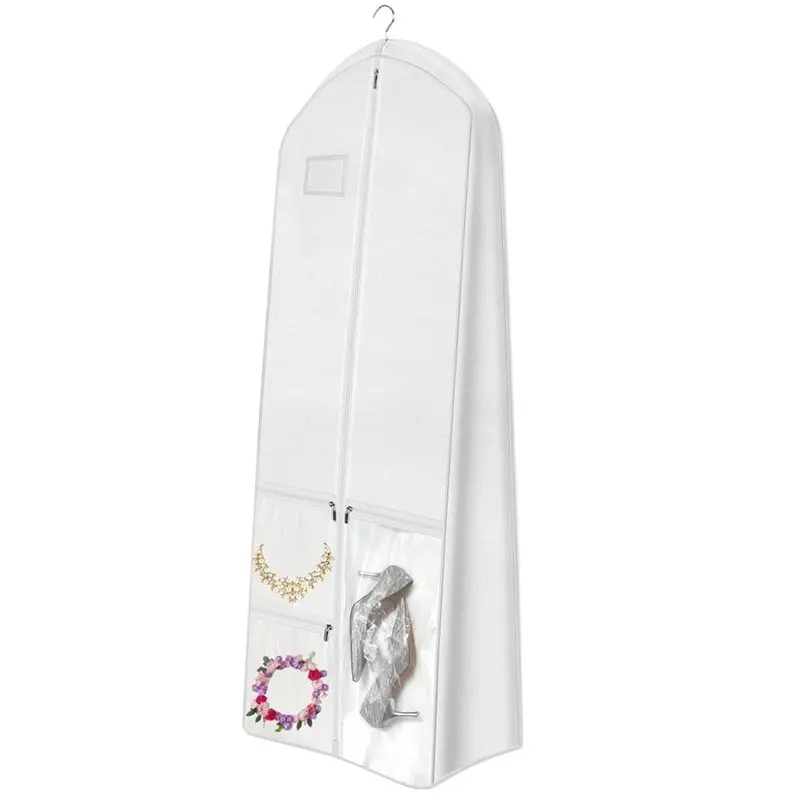 

ABKY-Wedding Dress Garment Bag 72" With 10' 4-Pocket Long For Gowns Cover For Women Includes Gusseted Storage Bags