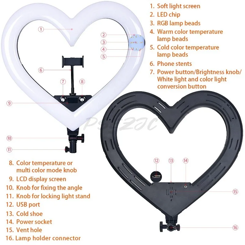 Heart Shaped RGB Multifunctional Fill Light Portable Selfie USB Phone Photography Light