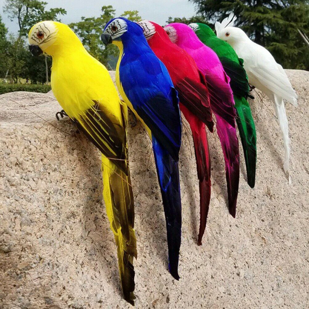 25cm Simulation Parrot Artificial Fake Parrot Lifelike Feathered Bird Imitation Outdoor Garden Lawn Figurine Ornament Prop Decor