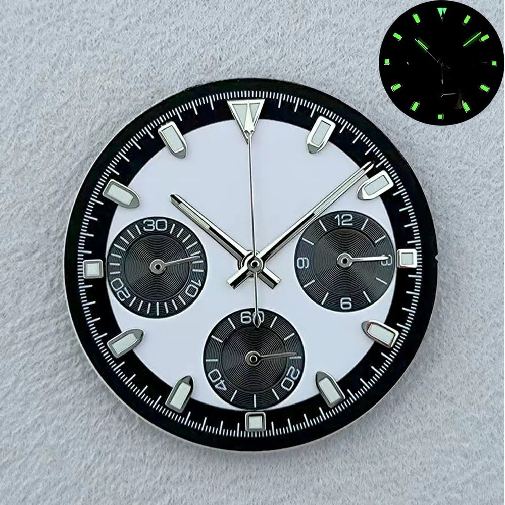 VK63 Chronograph Dial Panda Dial 29.5mm Custom Logo Green Men's Watch Glowing Dial Fit VK63 Quartz Movement Watch Accessories