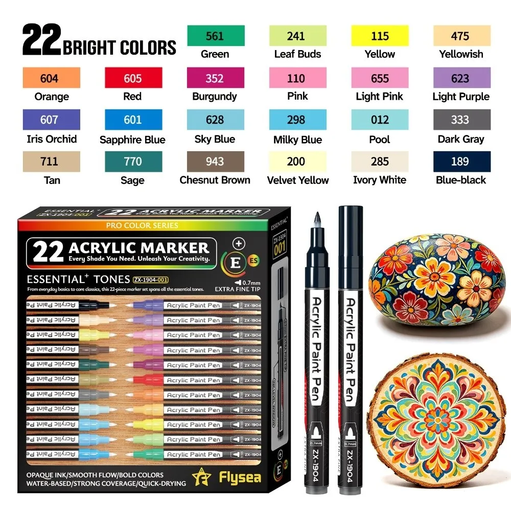 

22pcs 0.7mm Extra Fine Tip Acrylic Paint Pens Stackable Color Waterbased DIY Painting Pen Non Toxic Macaron Rainbow Tones