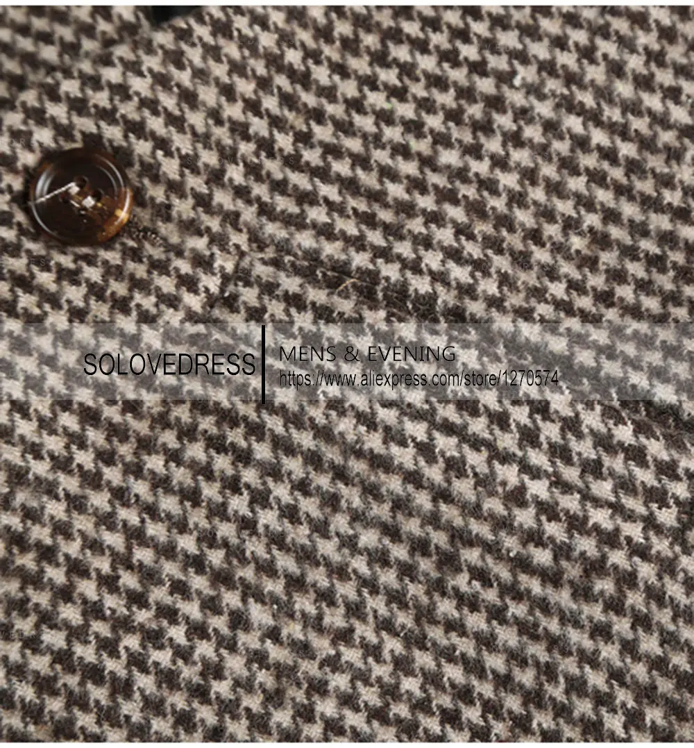 Setelan rompi pria kerah V, Single Breasted Houndstooth Formal kasual Slim Fit rompi untuk jaket Groomman untuk pernikahan