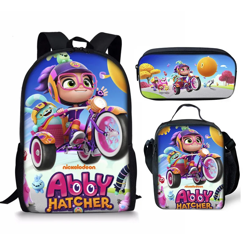 

Популярная новинка с героями мультфильмов Эбби Хэтчер, 3D принт, 3 шт./компл., школьные сумки для ноутбука, рюкзак, сумка для обеда, пенал