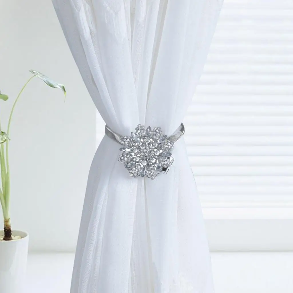 Elegant Crystal Magnetic Drapery Clip Metal Curtain Strap Tieback Easy Tie for Gauze and Sheer Panels