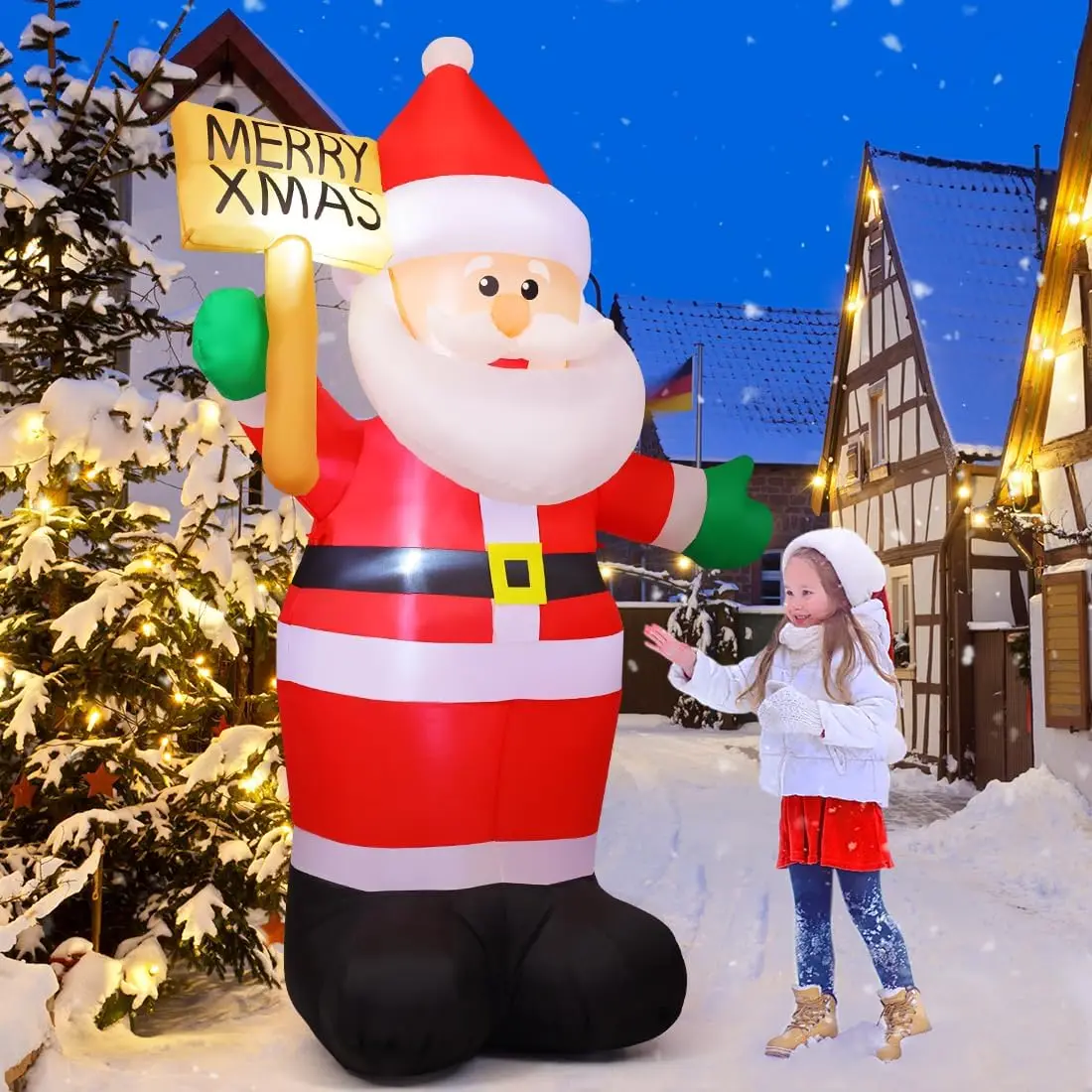 8 FT Santa Claus Inflatable Figure with Merry Xmas Sign Outdoor Christmas LED Light Decoration Hot Selling for New Year