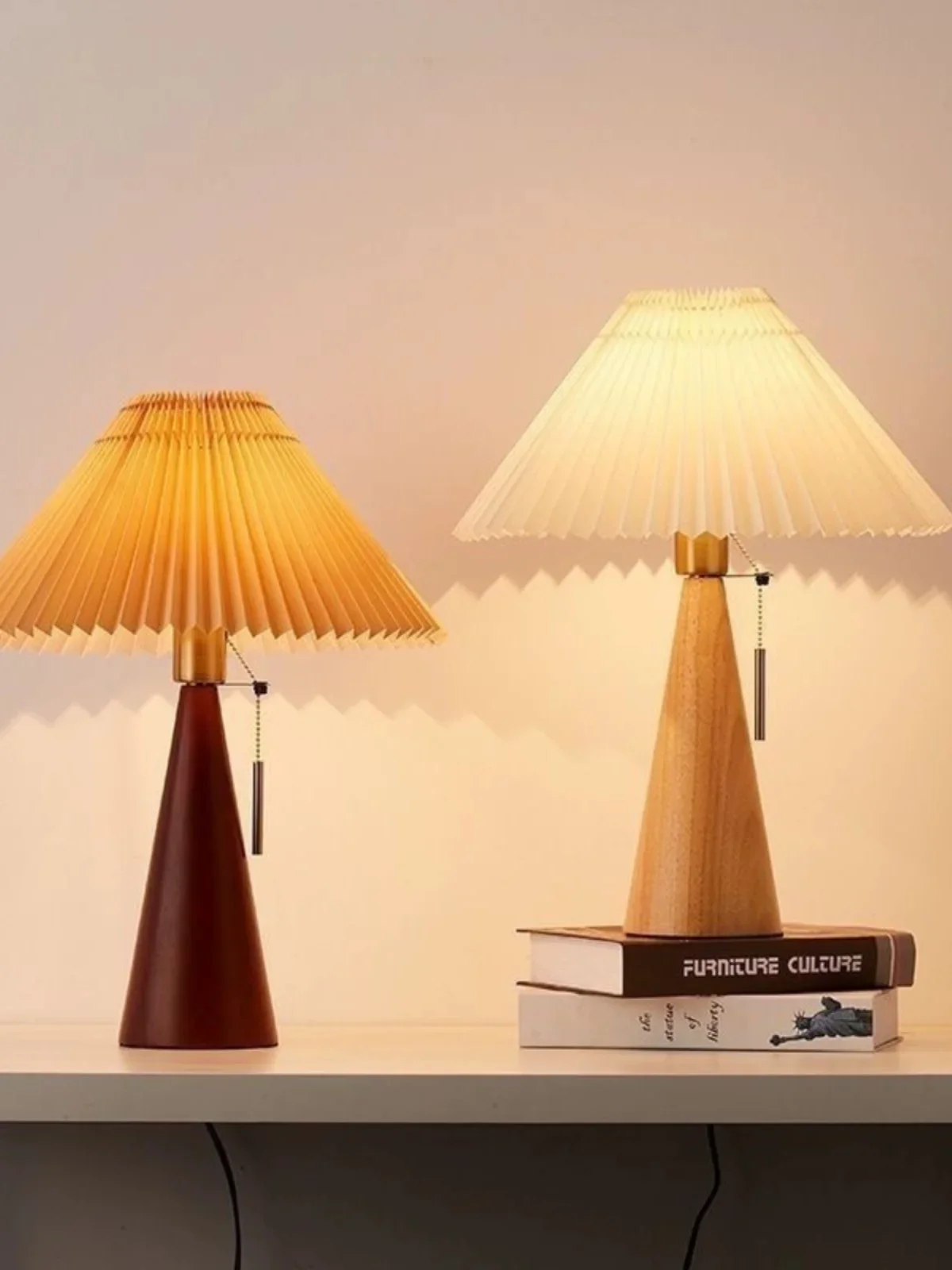 American retro pleated table lamp advanced sense of silence and luxury living room study bedroom Japanese atmosphere bedside tab