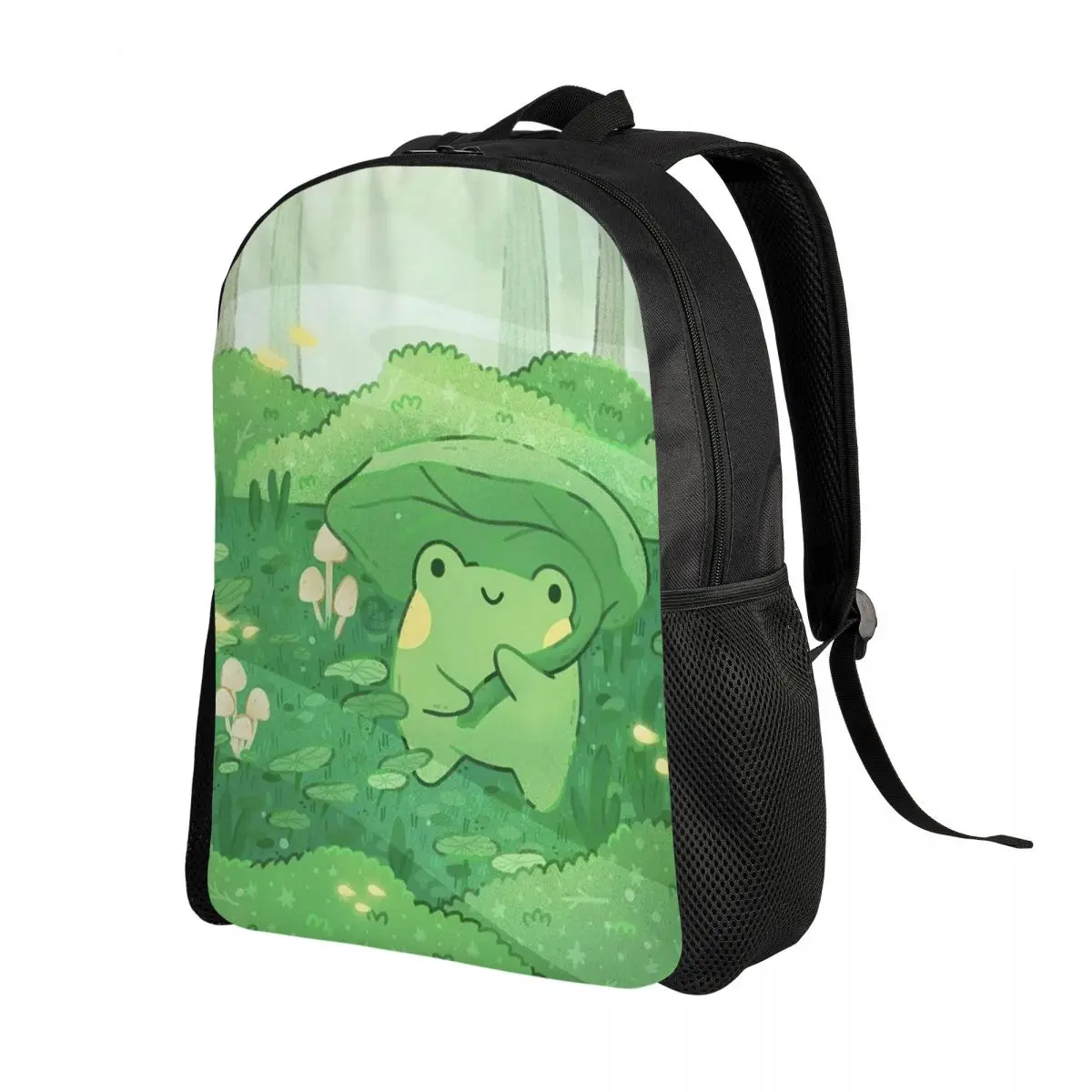 Cute Frog Under Leaf Rain Design Backpack Daypack Large Capacity Kids BookBag School Bag Shoulder Bags for Men Women