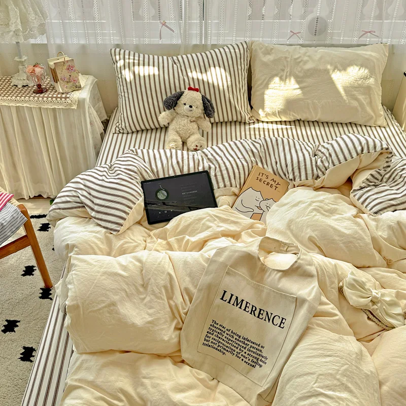 

Ins Style Stripes Bedding Duvet Cover Set with Pillowcase bed sheet Full Size Bed Linen Quilt Cover Set Queen/King Double Single