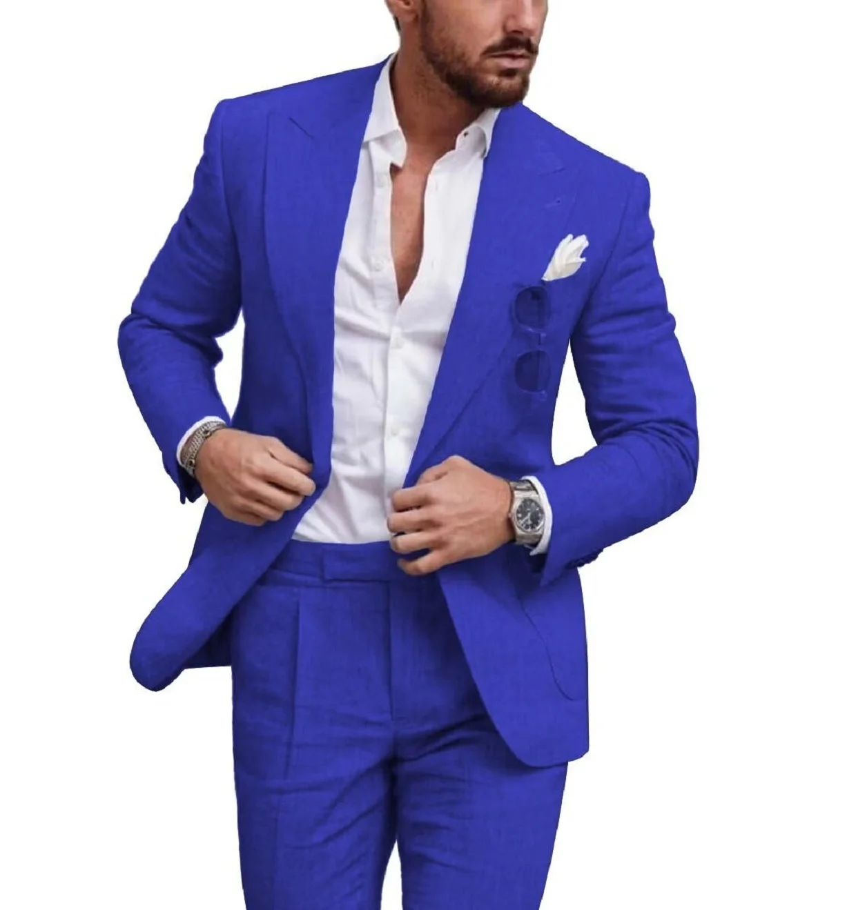 Linen Summer Men Suits for Wedding Groom Tuxedos Casual Beach Custom Man Suit 2 Piece Set Jacket Vest with Pants Man Fahion