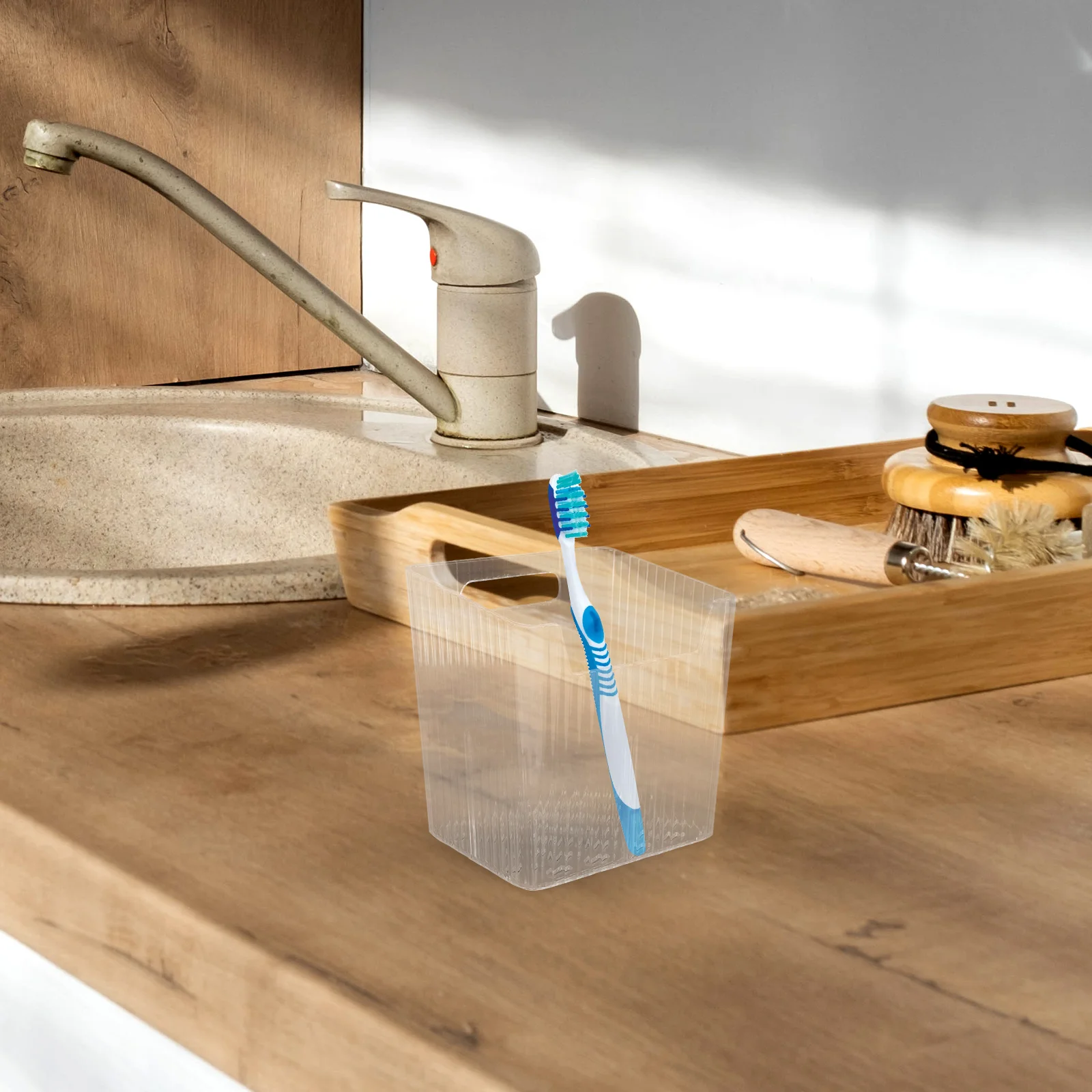 Toothbrush Holder Bathroom Organization Box Sleek Multifunctional Storage for Toothbrush Toothpaste Makeup Brushes Sink