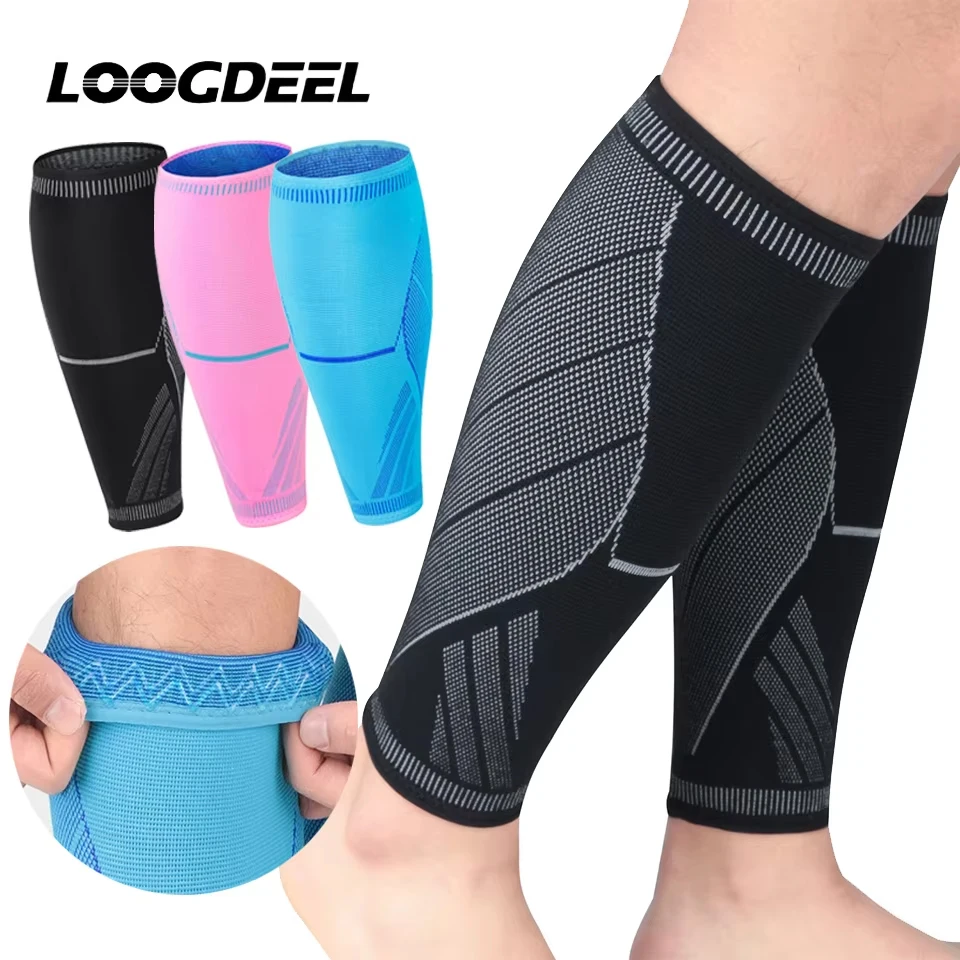 LOOGDEEL 1 Stück Sport-Wadenschutz zum Laufen, Beinschutz, Unisex, Farbverlauf, Druckbeaufschlagung, Silikon, rutschfest, gestrickt, Wadenabdeckung