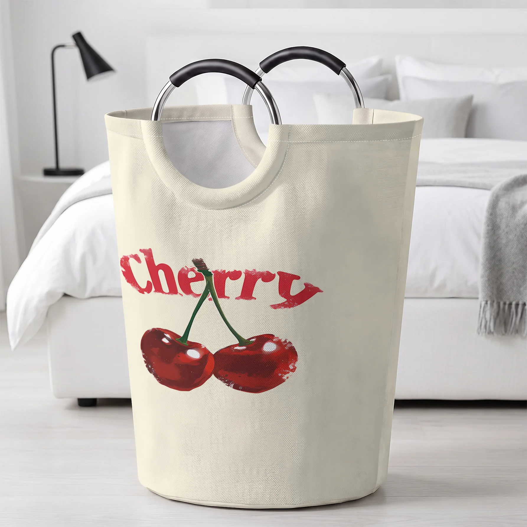 Vintage Cherry With Letter Print Storage Basket, Large Capacity Handheld, for clothes, toys and sundries storage