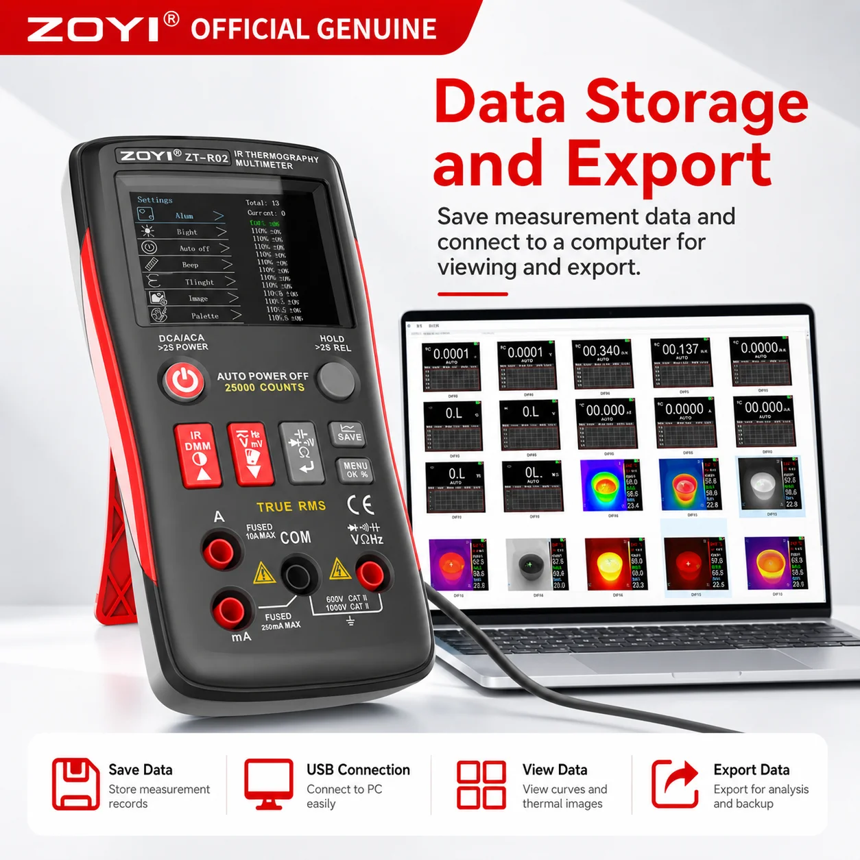 ZOYI ZT-R02 Rechargeable Handheld HD Thermal Imager Multimeter 2-in-1 -20℃~550℃ for Electrical HVAC Floor Heating Leak