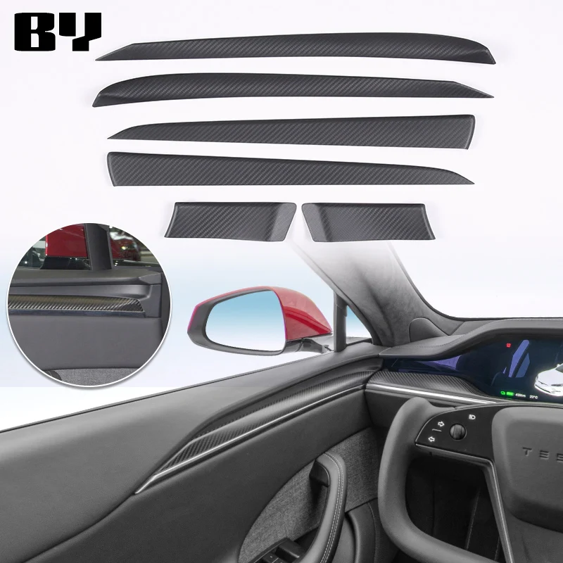 

For Tesla Model S 2023-2024 Real Carbon Fiber Car Inner Door Trim Strip Trims Cover Decoration Sticker Car Accessories