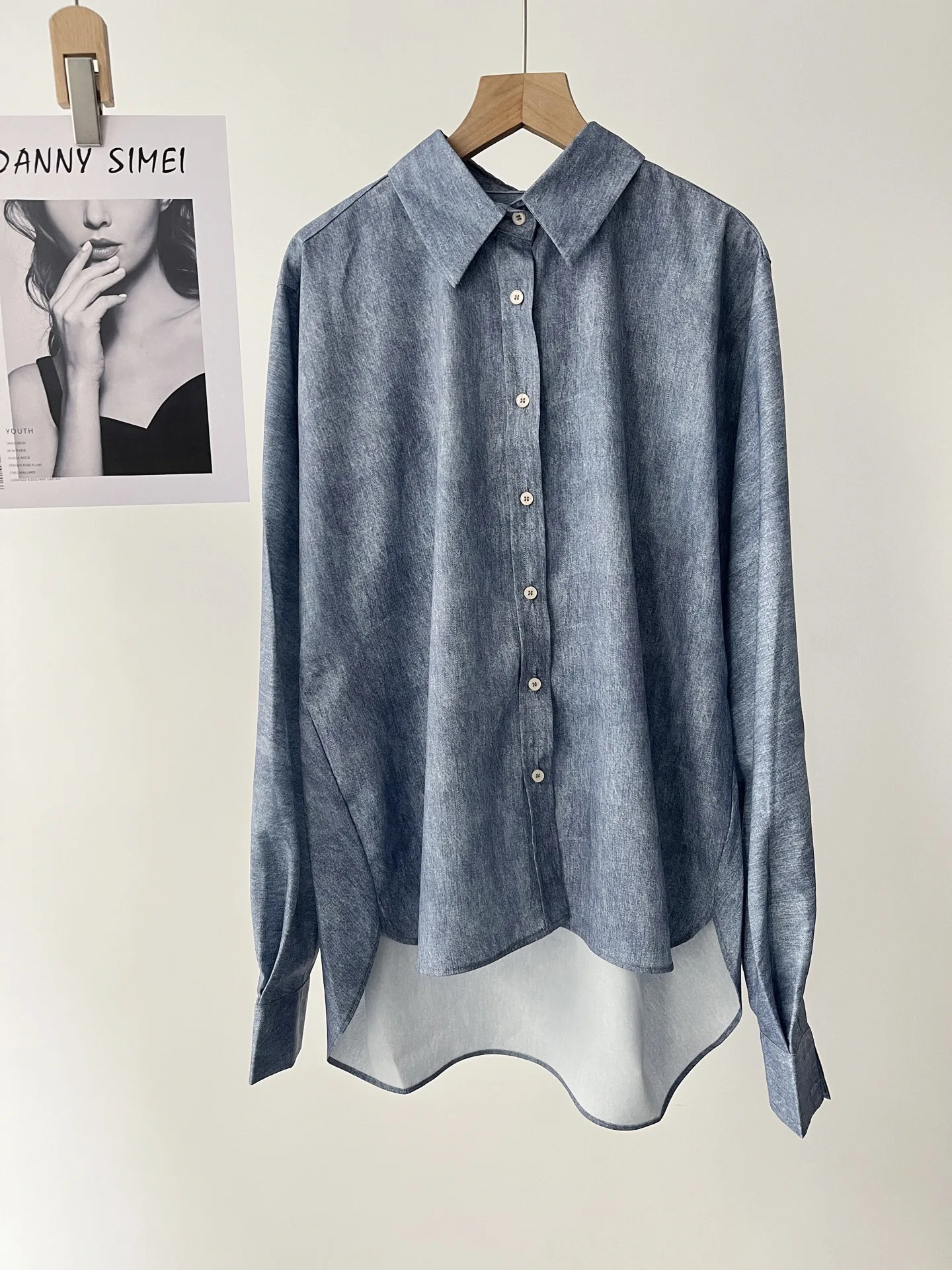 

Spring back design pleated fashionable literary long-sleeved shirt women's irregular top 51c-0120
