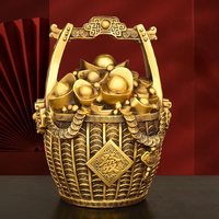 Inviting Wealth Pure Copper Bucket of Gold Ornaments Treasure Bowl Money Jar Yuanbao Ruyi Home Decor