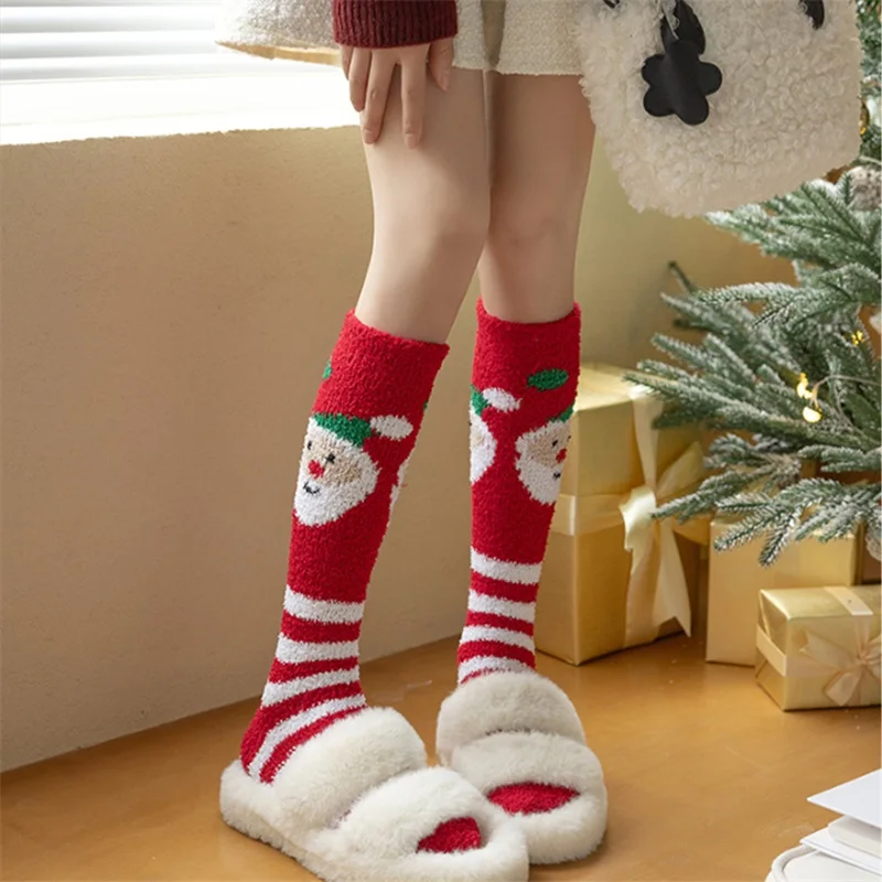 Women Soft Christmas Socks Thickened Fleece Lining Cute Warm Floor Socks Fuzzy Sleep Socks for Indoor Home