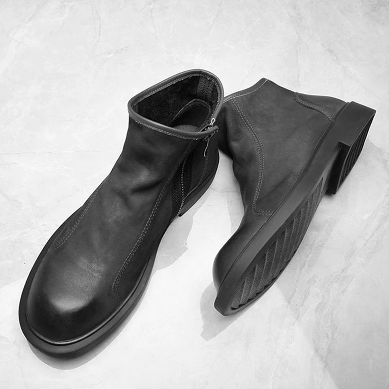 Spring Autumn Genuine Leather Shoes Men Chelsea Boots Fashion Brand Mens Ankle Boots Flat Non-slip Black Brown D563