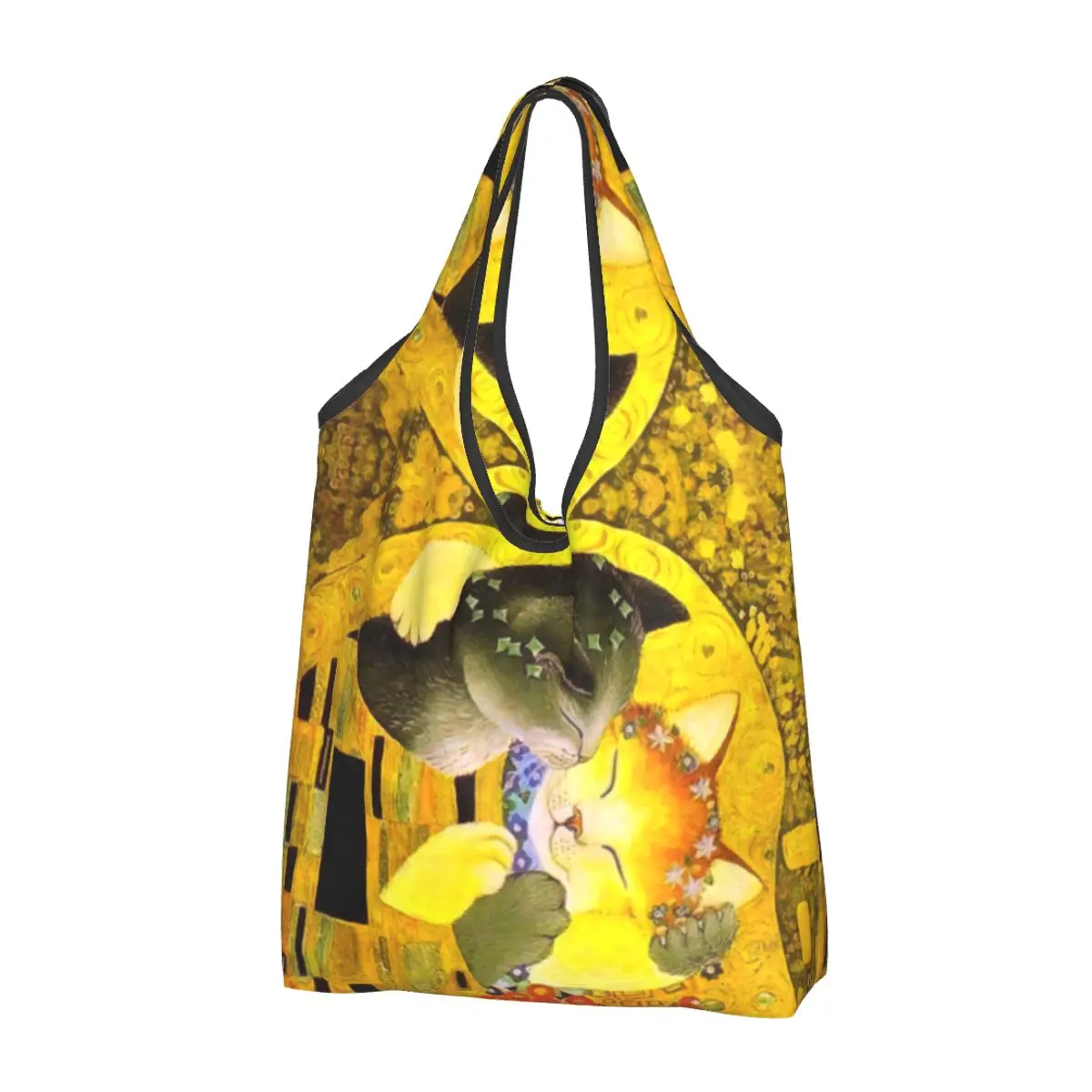 Reusable Pet Cat The Kiss Shopping Bag Women Tote Bag Portable Gustav Klimt Art Groceries Shopper Bags