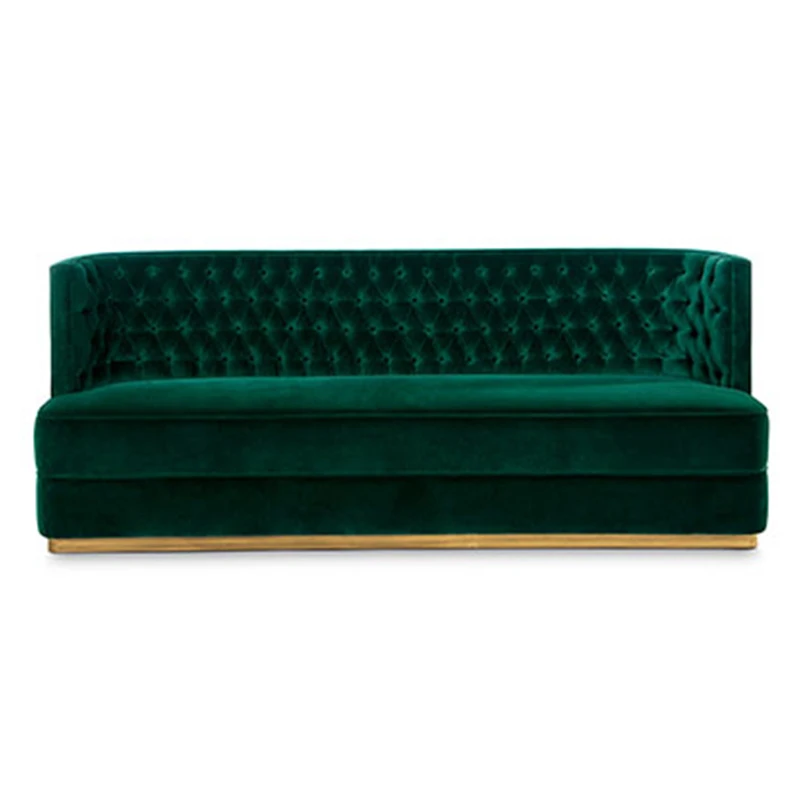 #Restaurant Booth Seating Green Round Sofa Button Tufted Inner Back Luxury Velvet Leather Fabric Stainless Steel