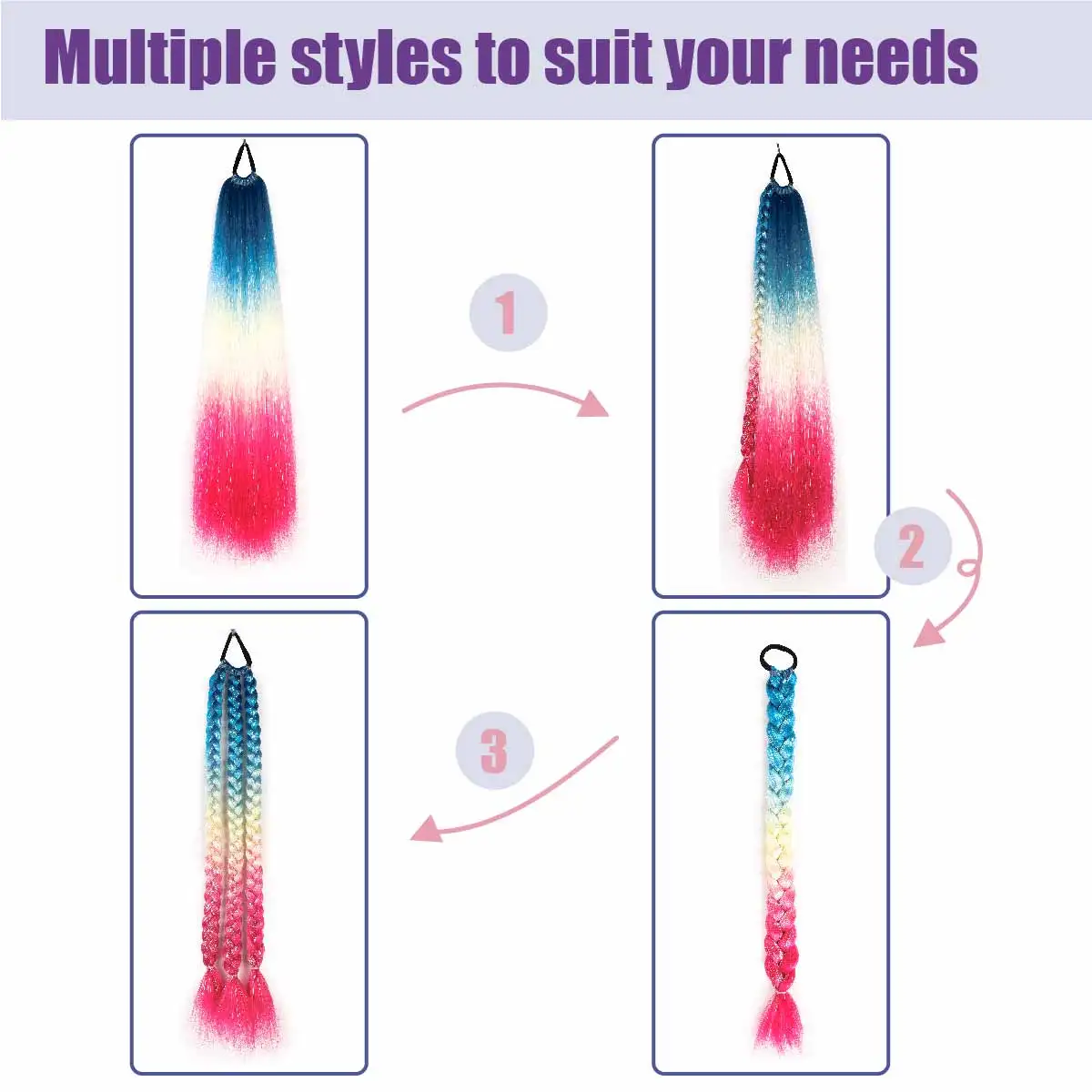 Ombre Hair Extension parrucca sintetica Hair Tinsel Jumbo Ponytail Extension per intrecciare i capelli sulla cravatta dei capelli capelli sciolti Tinsel