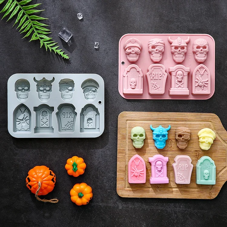 

8-piece tombstone skull modeling silicone mold Halloween cake mold baking epoxy chocolate mold silicone molds molds