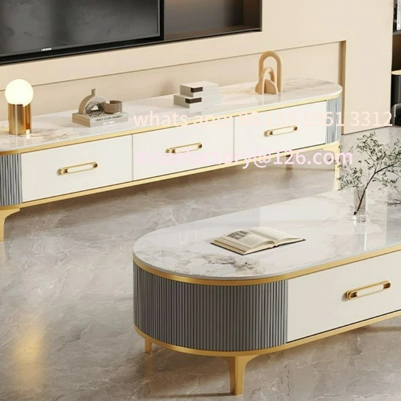 

Customizable light luxury rock slab coffee table home modern simple living room oval TV cabinet combination