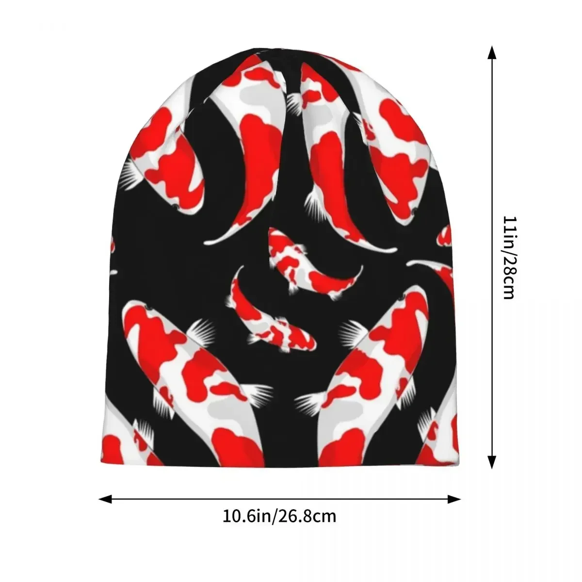 Red And White Koi Fish Pattern Warm Knitted Cap Fashion Bonnet Hat Autumn Winter Outdoor Beanies Hats for Men Women Adult