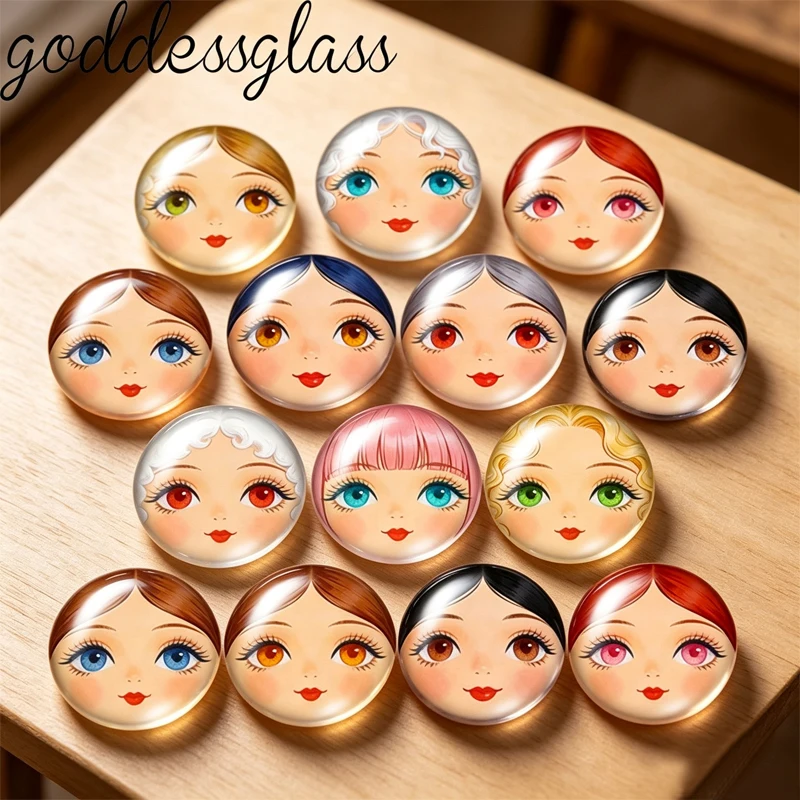 New Matryoshka Doll Girl Face Cartoon 12mm/18mm/20mm/25mm Round Photo Glass Cabochon Flat Back Findings Snap Buttons DIY Jewelry