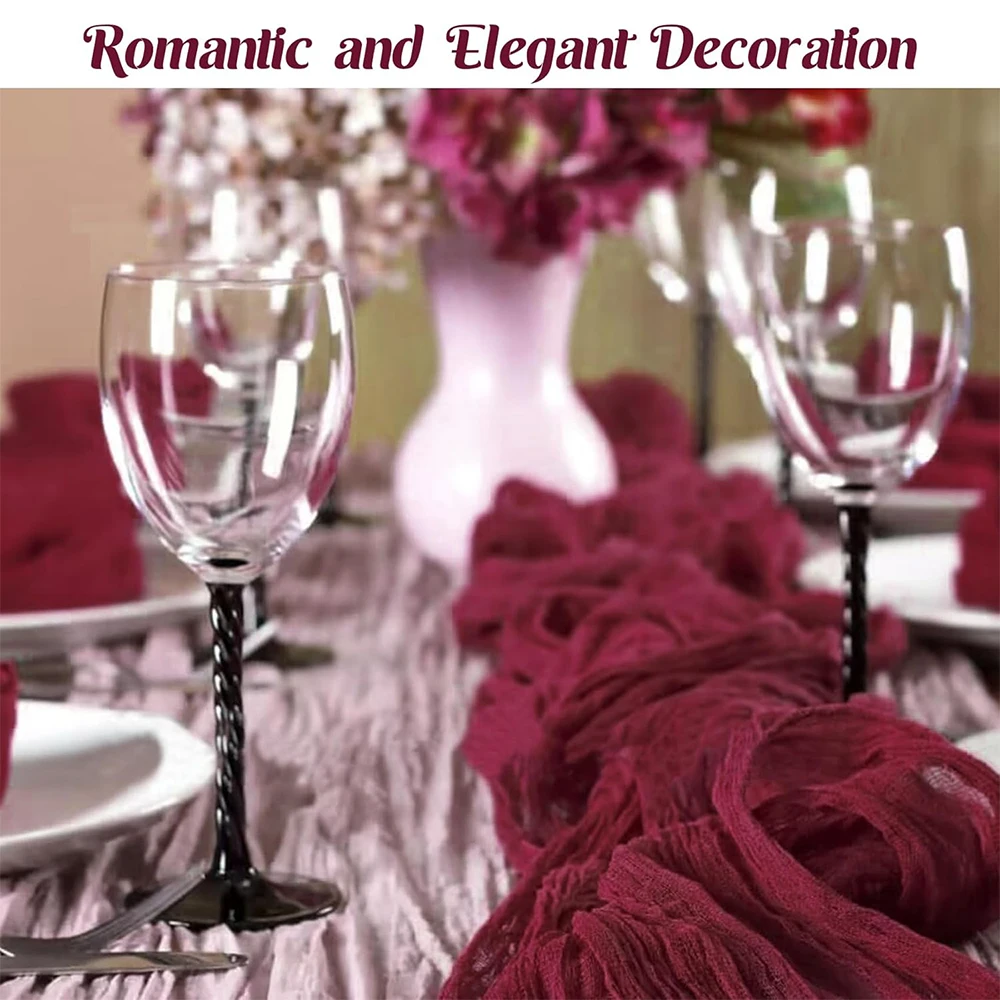 Burgundy Table Runner Cheesecloth Gauze Rustic Boho Cheese Cloth Table Runner Wedding Bridal Shower Birthday Party Decorations
