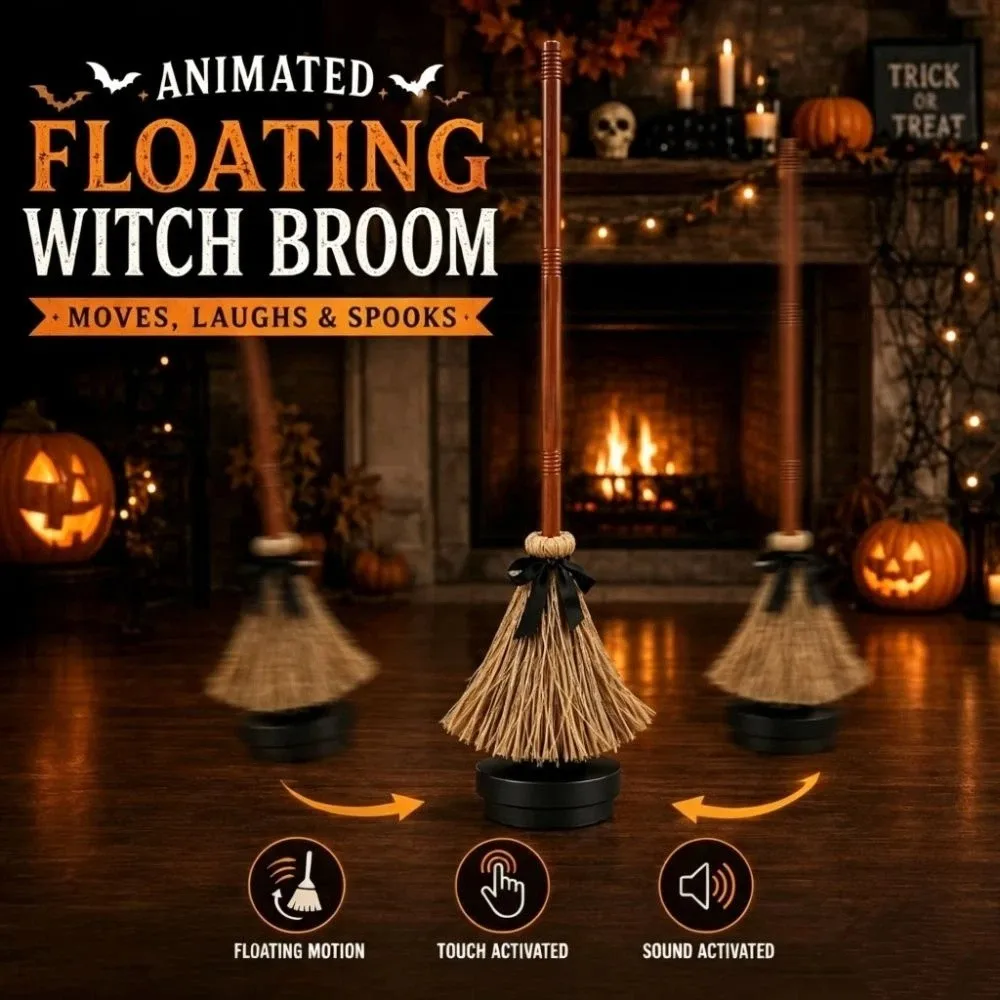 Sound Activated Witch Broom Electric Rotating Plastic Witch Broomstick Haunted Dancing Broom Moving Broomstick Spooky Sounds