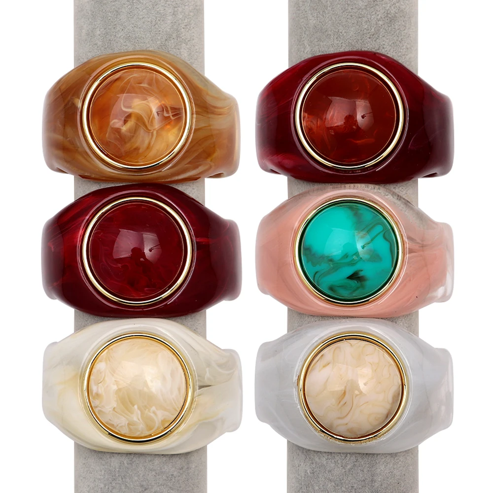 Trendy Resin Marbled Wide Round Cuff Bangles for Women Multicolor Chunky Geometric Bangle Bracelets Wristband Jewelry Gift