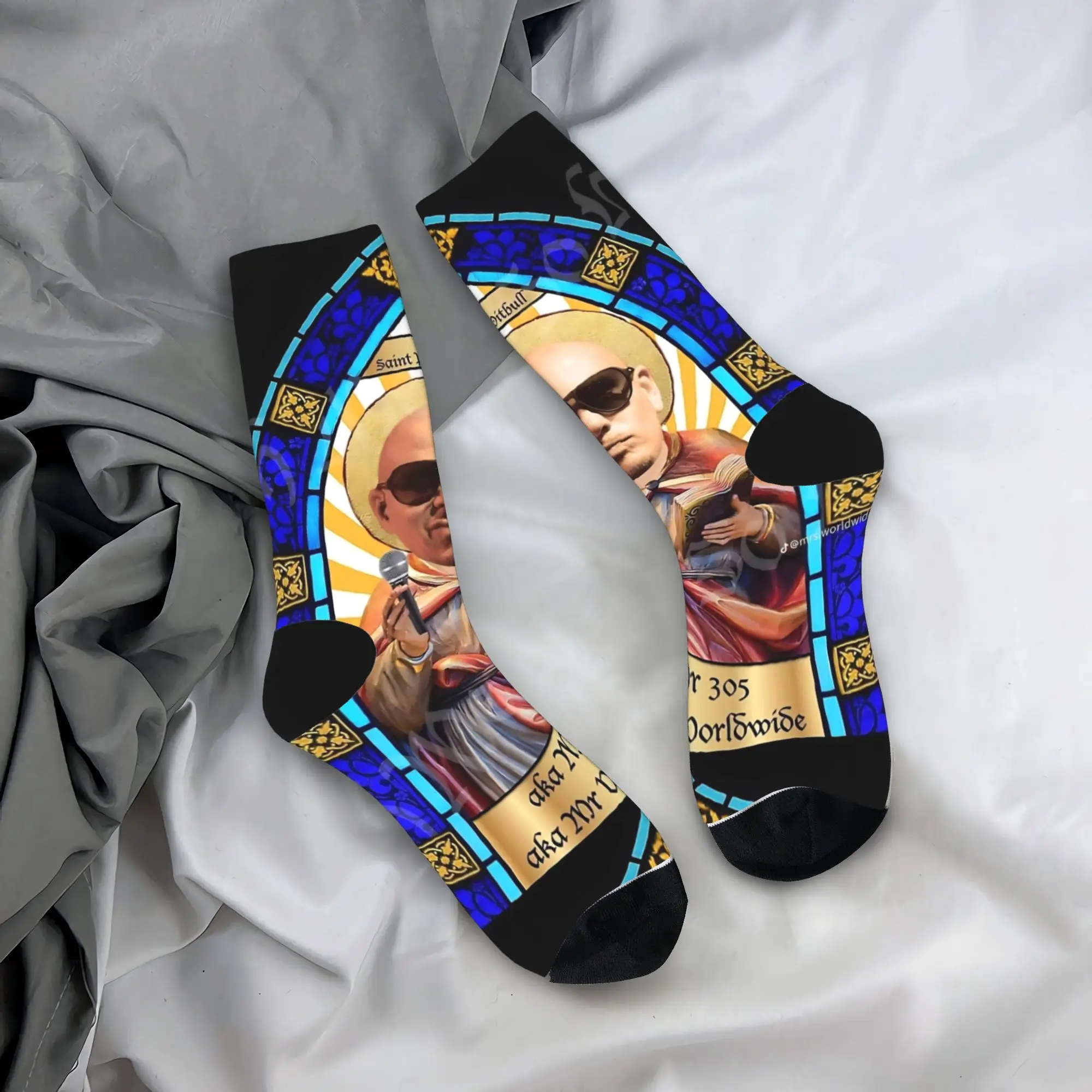 Mr Worldwide Pitbull Socks  Anti Slip Stockings Men High Quality Running Sports Socks Autumn Gothic Graphic Socks