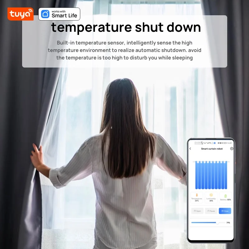 Tuya Smart Curtain Robot (T/U-shaped track) Bluetooth APP Short Range Control, Timed switch, Pull-to-start, 8KG load capacity