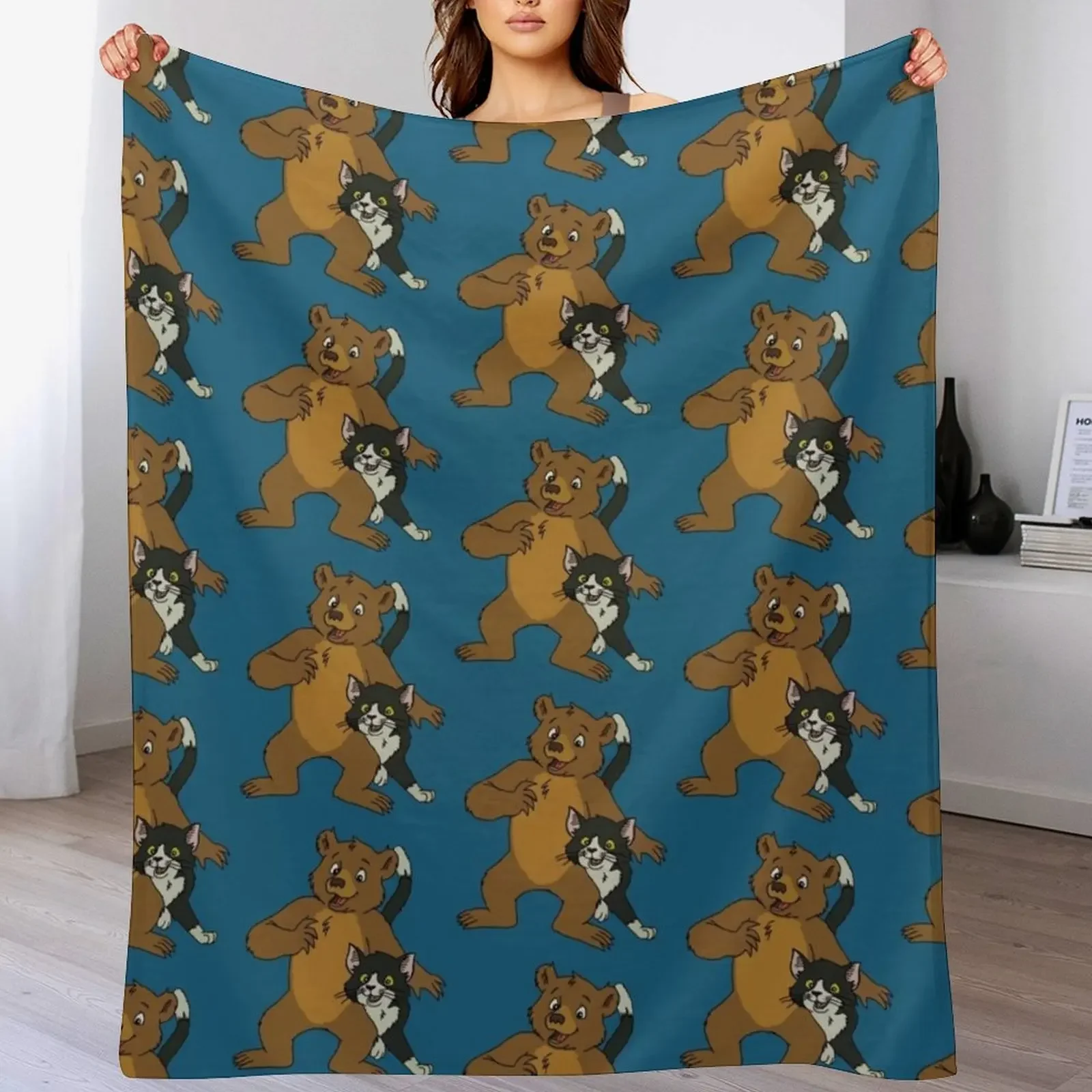 Little Bear and Cat Art Throw Blanket Stylish Warm Blanket for Living Room Bedroom