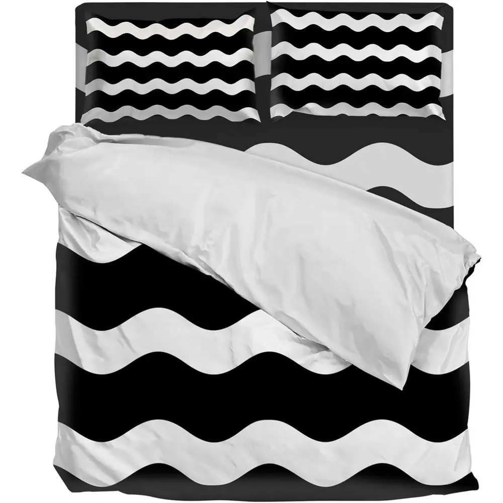 

Duvet Cover Caliornia King Size Black Wavy Stripes Ultra Sot Bedding Set Comorter Cover Set 4 Pieces 1 Duvet Cover with Zipper C
