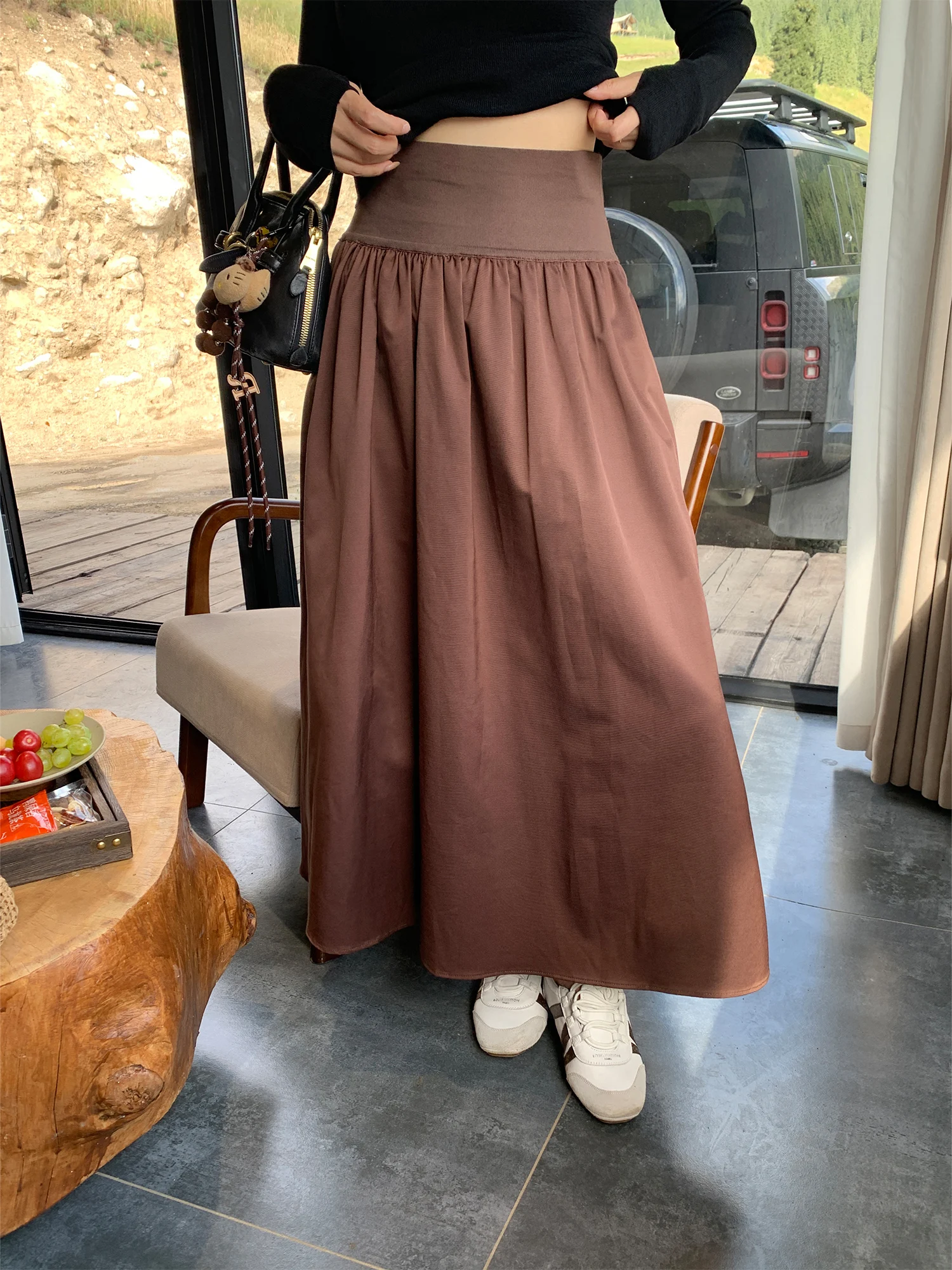 

Faionable Casual Wool A-Line Midi Skirt Women's High Waist Umbrella Skirt Breathable Comfortable Ci Commute Skirt