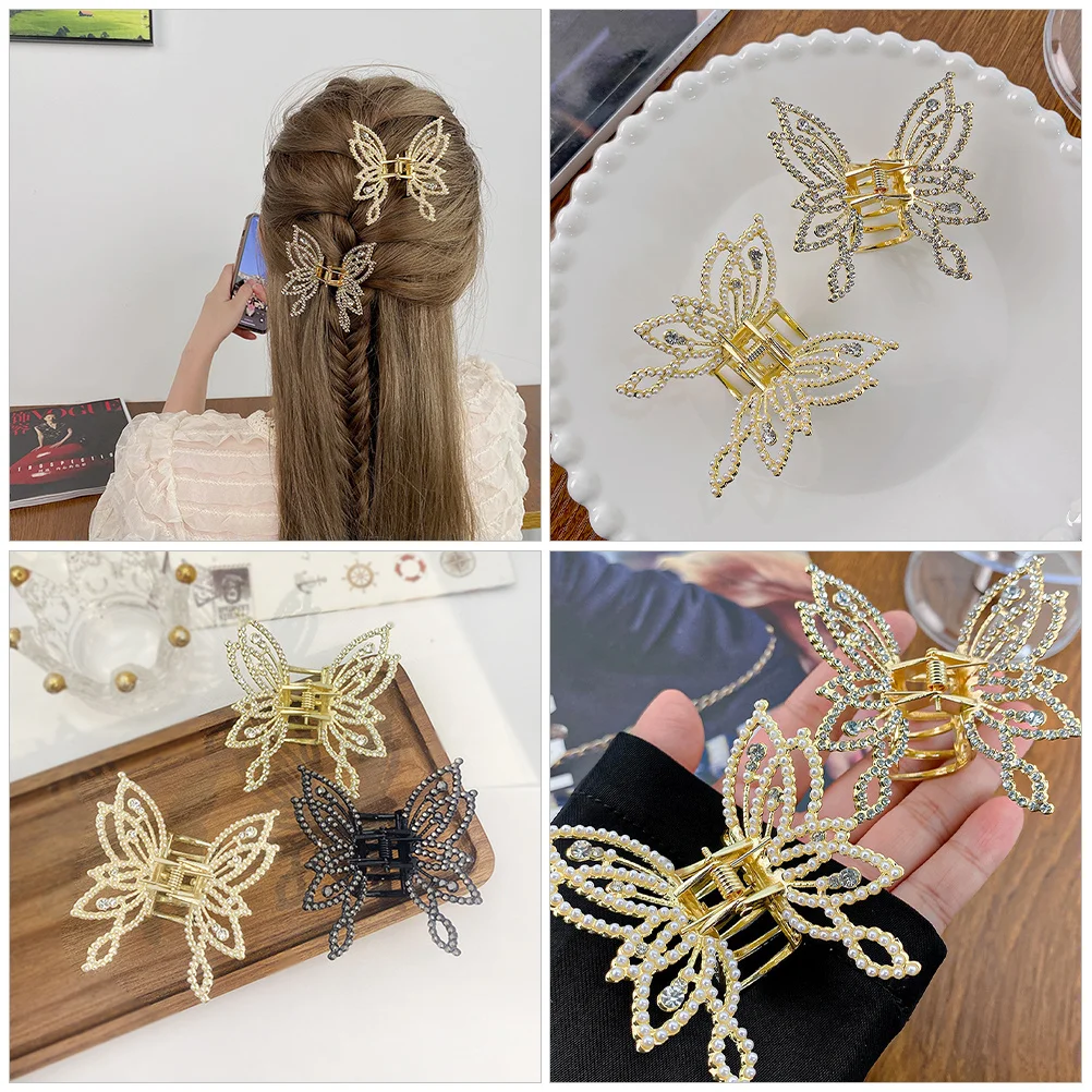 

Butterfly Pearl Hair Claw Clip Elegant Large Hair Clips Butterfly Accessories for Women Special Occasion Claw Clips with Charms