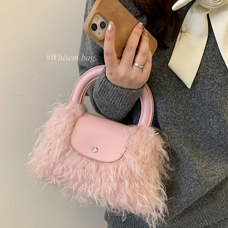 

Пушистые сумки в корейском стиле, молодежные женские сумки на одно плечо, осень-зима 2025 года, универсальная плюшевая сумка через плечо для отдыха