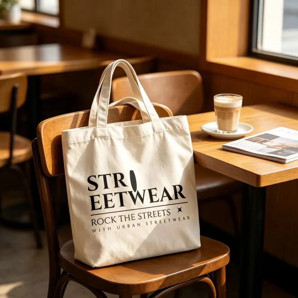 Personalized Streetwear Canvas Tote Bag Custom Name Urban Minimalist Aesthetic Grocery Shopping Bag Reusable for Women Men Gifts