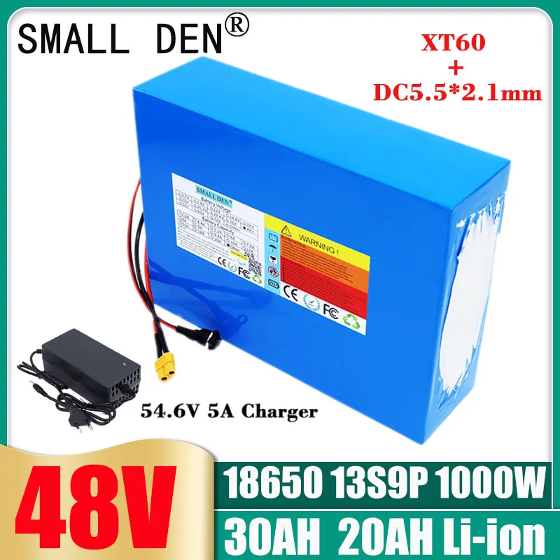 48V 30Ah 20ah 18650 Lithium Battery Pack 13S9P 1000W High Power 30A BMS For Electric bike scooter ebike batteries + 5A Charger